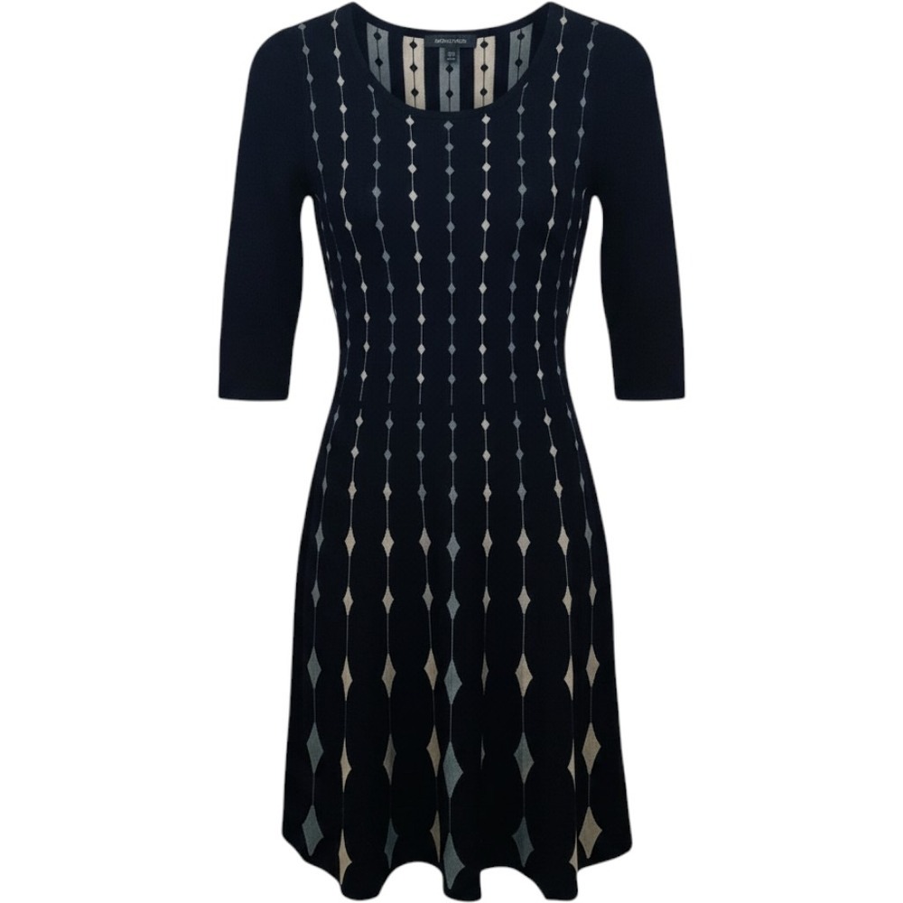 Gabby Skye Sweater Dress Womens M Navy Blue Diamond Knit Fit Flare Preppy